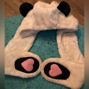 Adorable White Panda Kids Hat with Pink Heart Paws